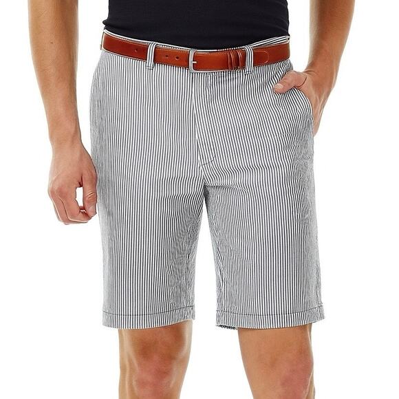 GUC Haggar Gray/White Pinstripe Flat Front Shorts. Size W34. - Picture 1 of 10